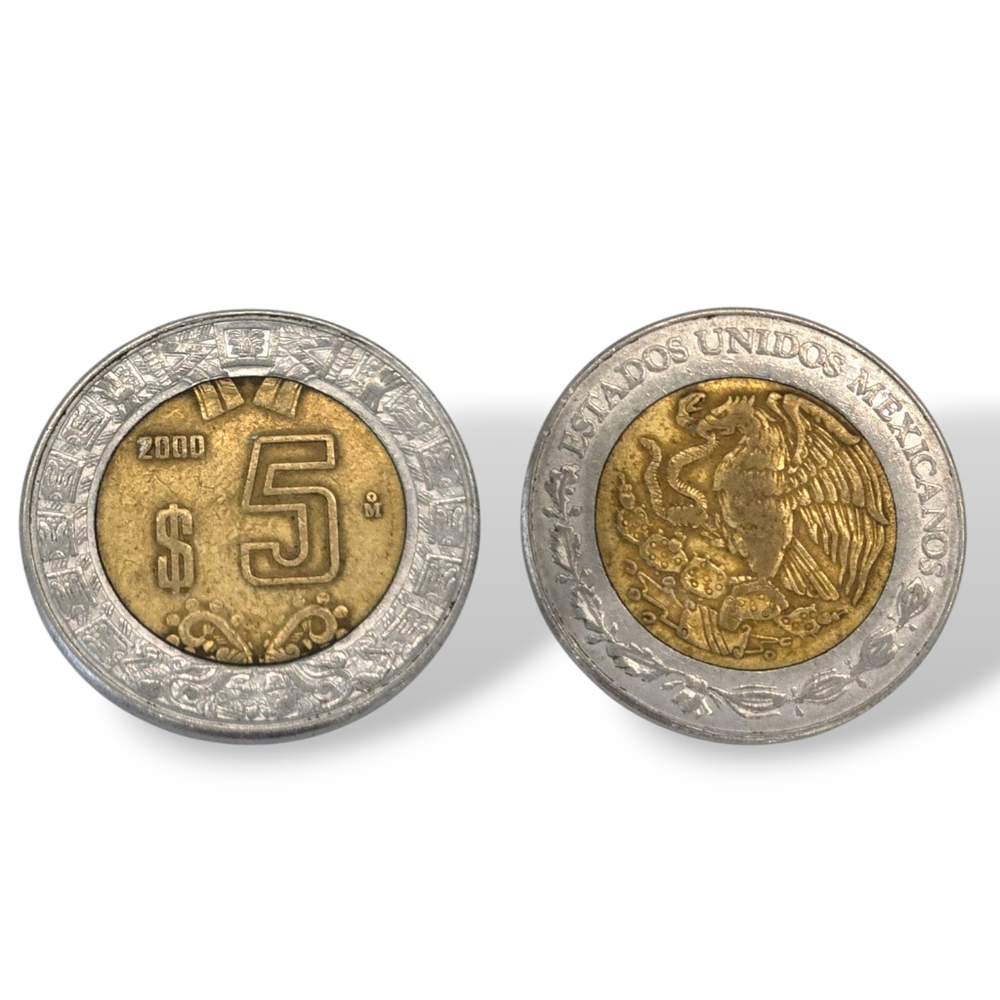 MEXICO 5 New Pesos Bimetallic Coin From 2000 Aztec Calendar KM#605